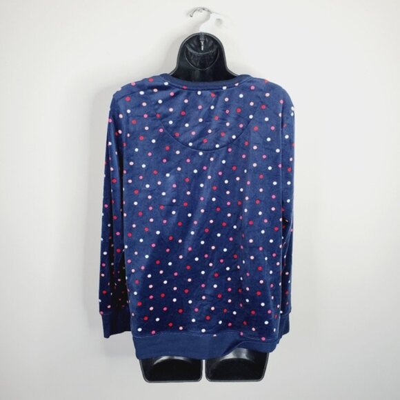 Kate Spade Fleece Velvet Polka Lounge Navy Sweatshirt Sleep Top M - Picture 4 of 8